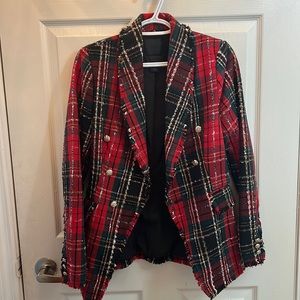 Maison Cinqcent Christmas Plaid Blazer.